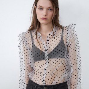 NWT Zara Ecru Ruffled Organza Shirt